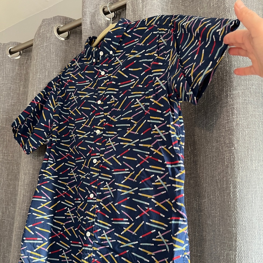 Oxford Lads Men’s short sleeve quirky pencil print button down shirt - Large - Picture 2 of 11